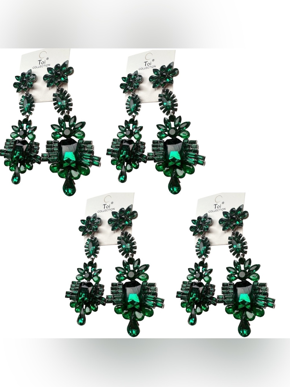Emerald Rhinestone Crystal Wedding Floral Chandelier Earrings 4 Pack